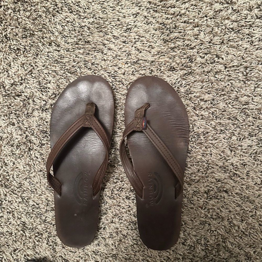 Rainbow Brown Leather Flip Flops